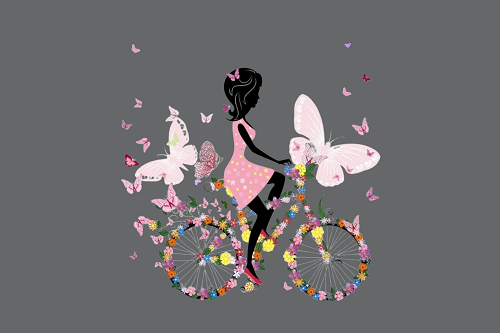 panneau simili femme vélo papillon