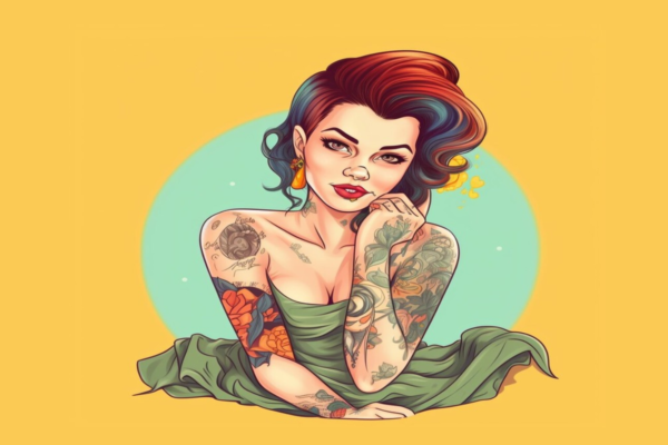 panneau simili jeune femme tatouée