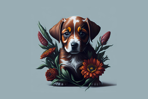 panneau simili chien fleurs