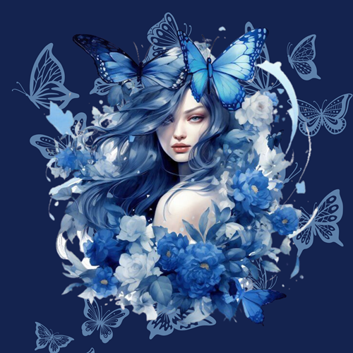 panneau simili femme papillons bleus