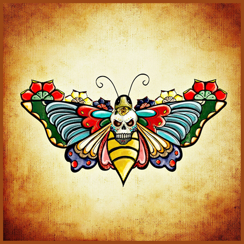 panneau simili tete de mort papillon