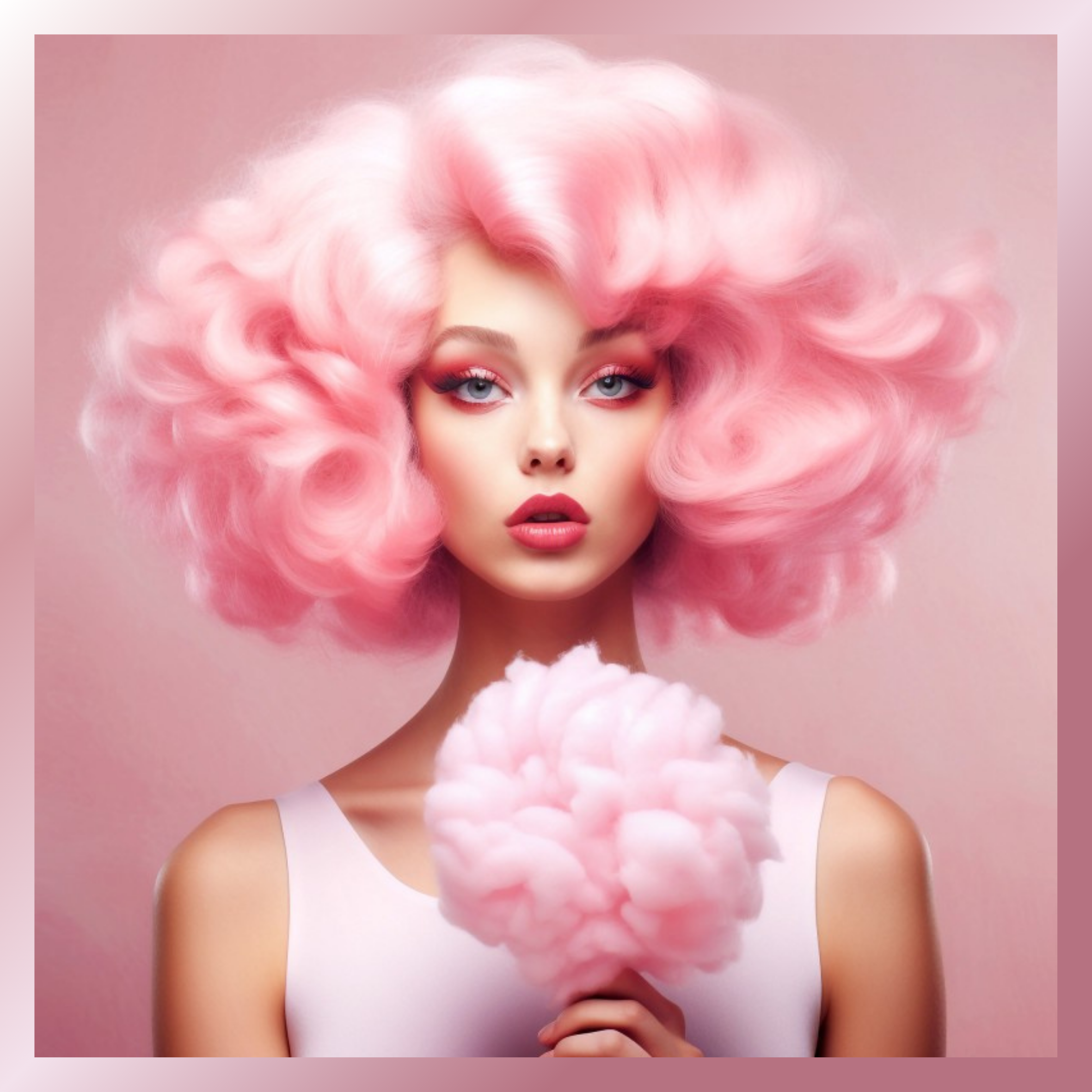 panneau simili femme cheveux roses