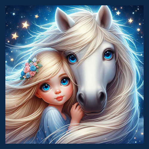 panneau velours fillette cheval blanc