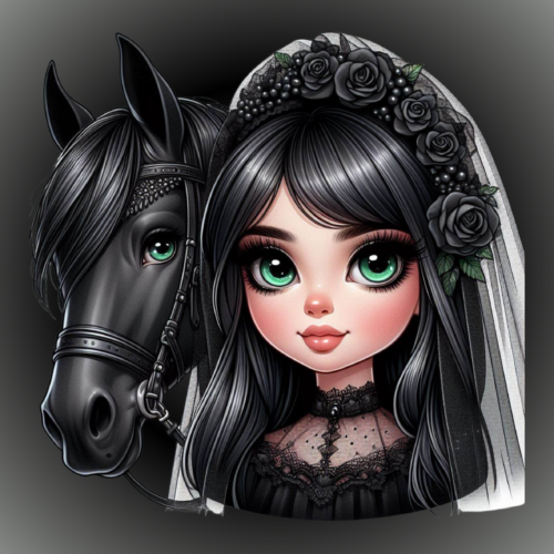 panneau velours fillette cheval noir