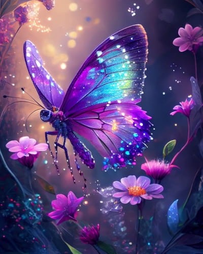 panneau polyester papillons violet