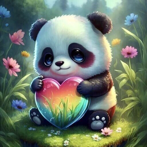 panneau velours panda coeur