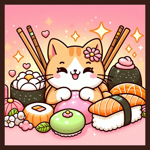 panneau velours chat sushis