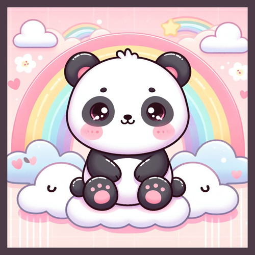 panneau velours panda arc en ciel
