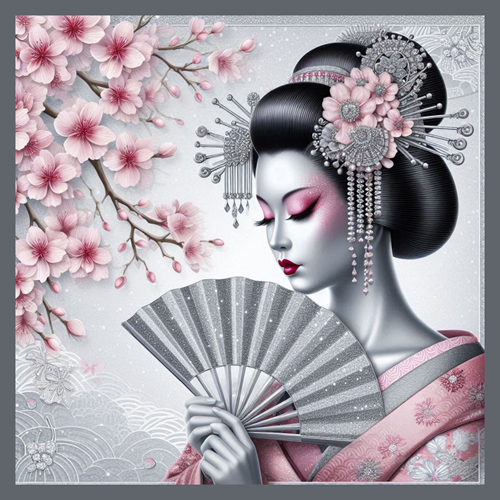 panneau velours japonaise rose et argent