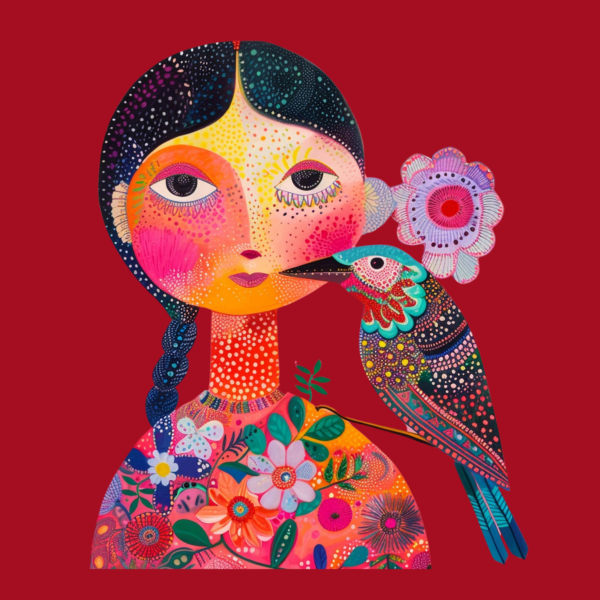 panneau velours femme oiseau