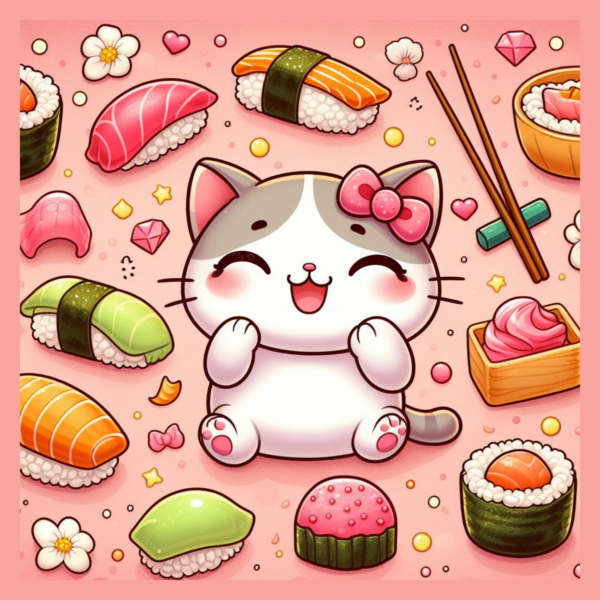 panneau velours chat sushis
