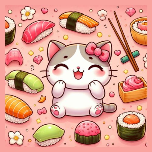 panneau velours chat sushis