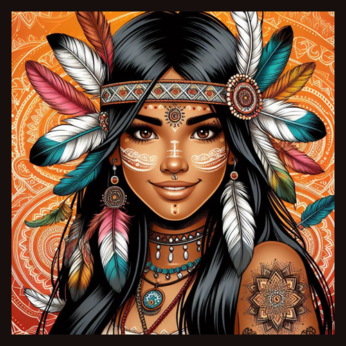 panneau velours jeune femme plumes