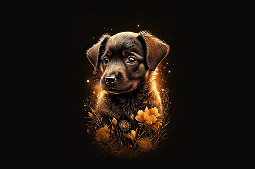 panneau velours chien doré